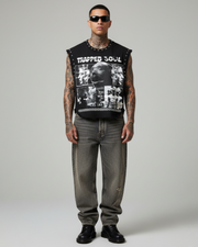 TRAPPED SOUL UNISEX BLACK VEST (BOXYFIT)