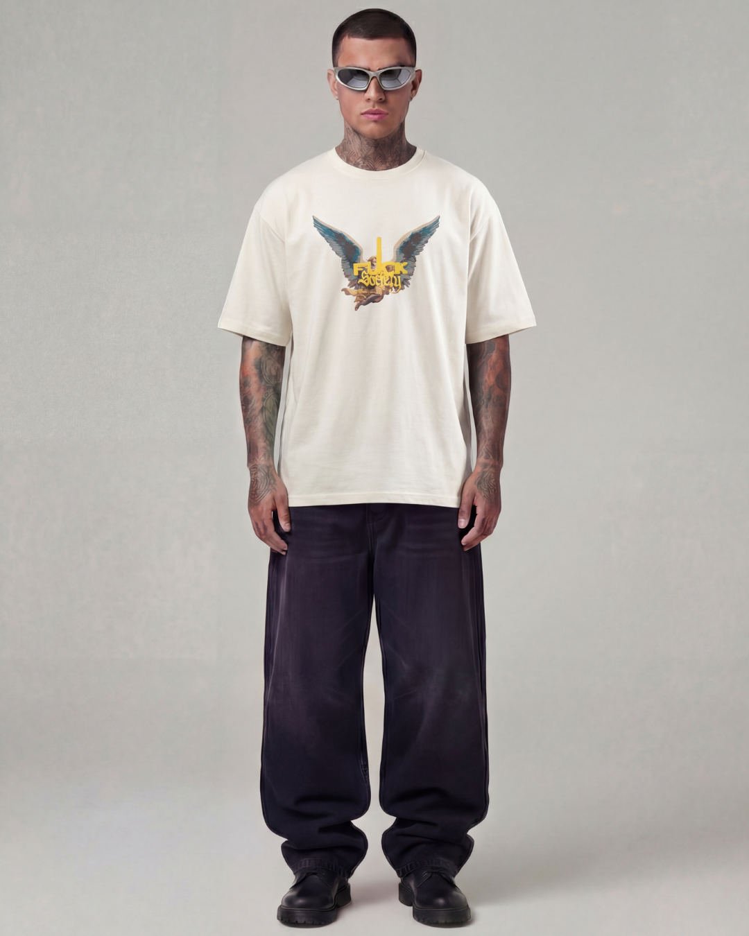 Fuck Society Oversized Offwhite Unisex T-shirt