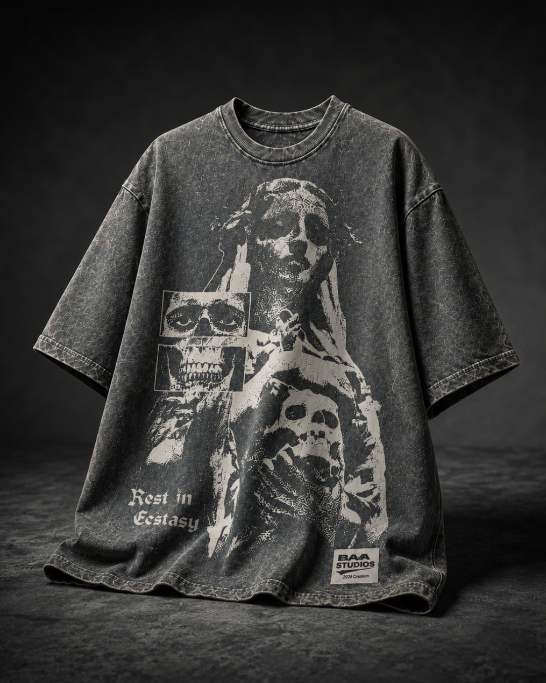Rest in Ecstasy Acid Wash Black T-shirt